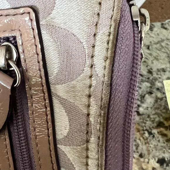 Coach Signature Satin Crossbody Purse Bag Lilac/Lilac Silver Half Moon Shaped - Picture 11 of 12